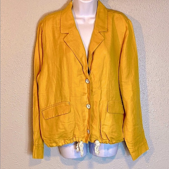 J Jill Yellow Linen Blazer with Notched Lapel - Picture 2 of 7